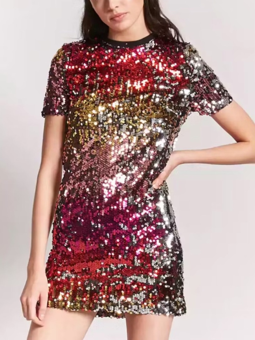 Forever 21 Multicolor Ombre Sequin Mini Dress - Size L